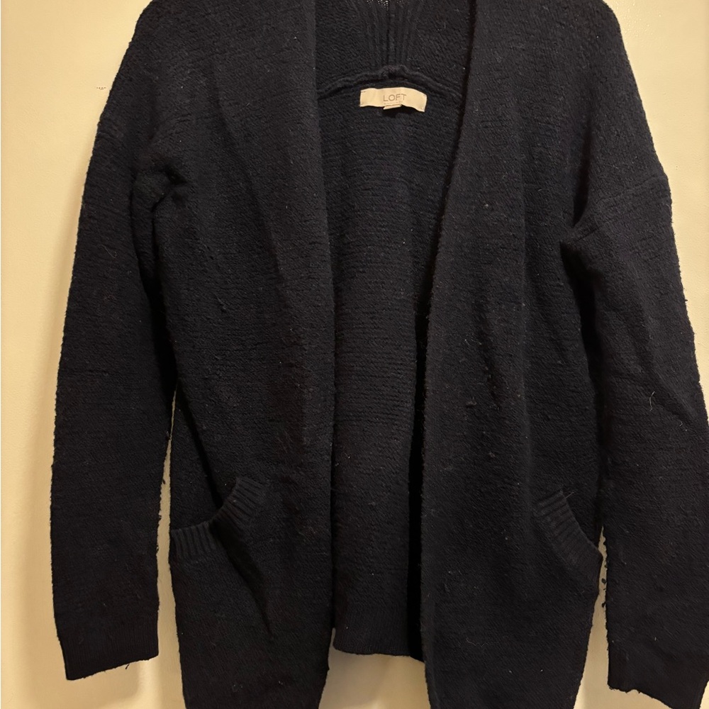 LOFT Navy Knit Cardigan with pockets